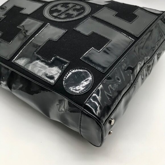 Tory Burch Black Canvas & Patent Leather Large Tote Bag - Picture 9 of 10